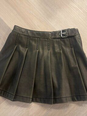 Faux Leather pleated buckle detail mini skirt